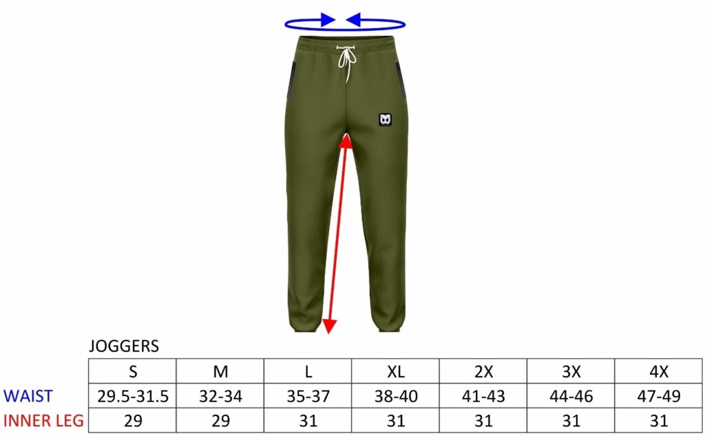 Size Chart - Urban Joggers - Thousand Miles UK